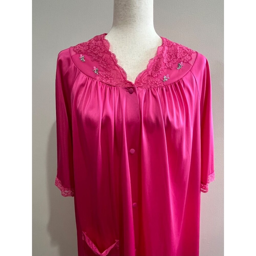VTG Shadowline Night Gown Womens M Pink Button Up Lace